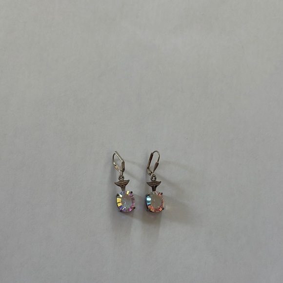 Silver Iridescent Earrings with sheet gemstone whale tail design drop design - Picture 2 of 6
